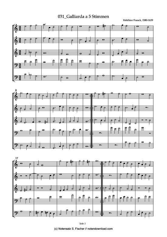 Galliarda a 5 Stimmen (Posaunenchor) von Melchior Franck (1580-1639)