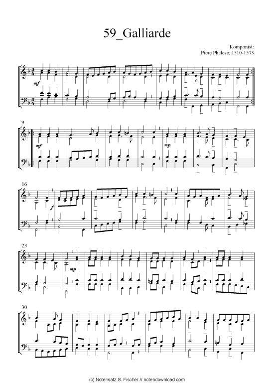 Galliarde (Quartett in C) (Quartett (4 St.)) von Piere Phalese 1510-1573