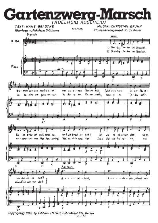 GartenzwergMarsch Adelheid, Adelheid Klavier + Gesang PDF Noten von
