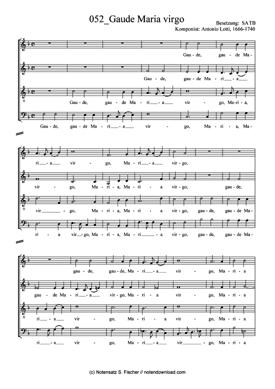 Gaude Maria virgo (Gemischter Chor) (Gemischter Chor) von Antonio Lotti 1666-1740 