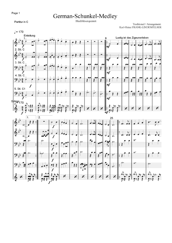 German-Schunkel-Medley (Blechbl ser Quintett - flexible Besetzung) (Quintett (Blech Brass)) von Traditional