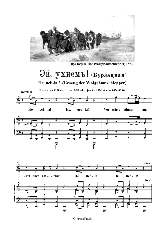 Gesang der Wolgabootschlepper (Klavier + Gesang) (Klavier  Gesang) von Mili Alexejewitsch Balakirew 1836-1910