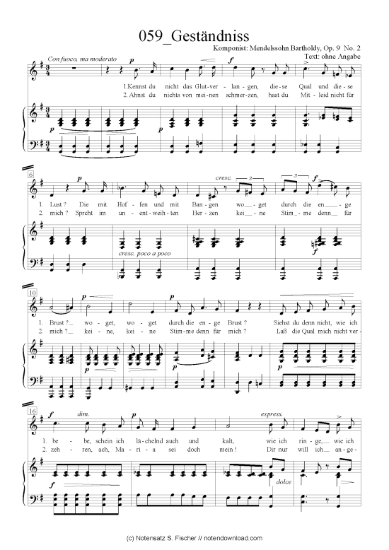 Gest ndniss (Klavier + Gesang) (Klavier  Gesang) von Felix Mendelssohn Bartholdy (1809-1947)