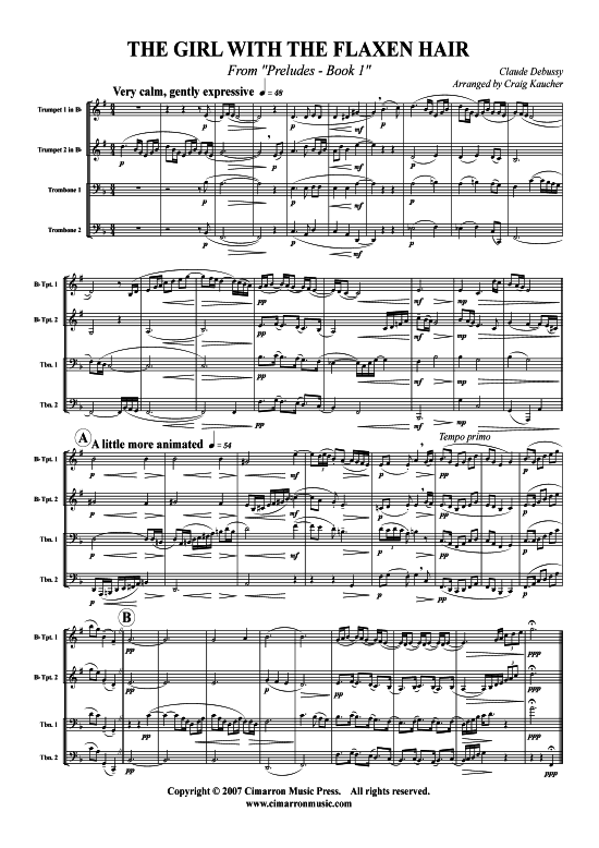 Girl with the Flaxen Hair (2x Tromp in B Horn Pos Pos) (Quartett (Blech Brass)) von Claude Debussy