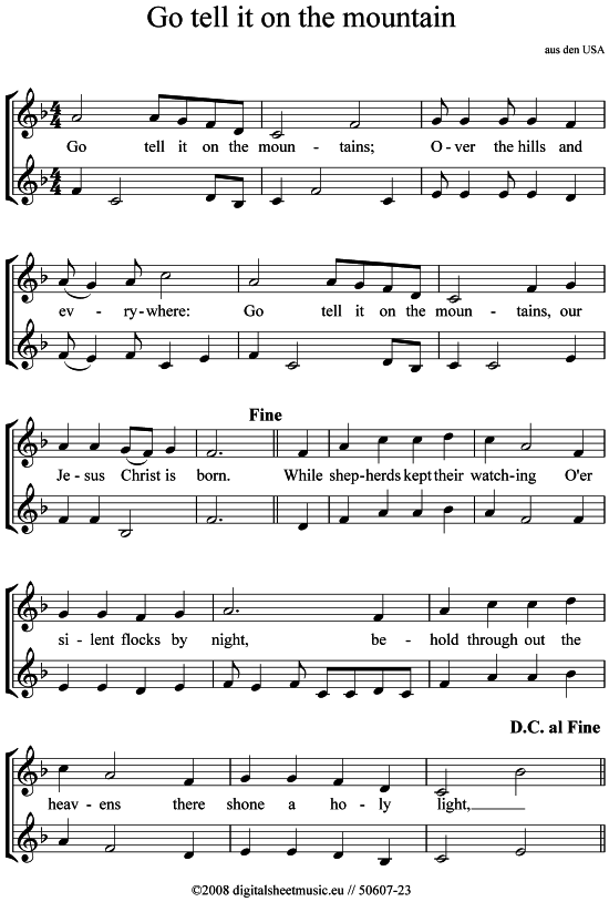 Go tell it on the mountain (2x Klarinette) (Duett (Klarinette)) von Weihnachtslied (sehr einfach)