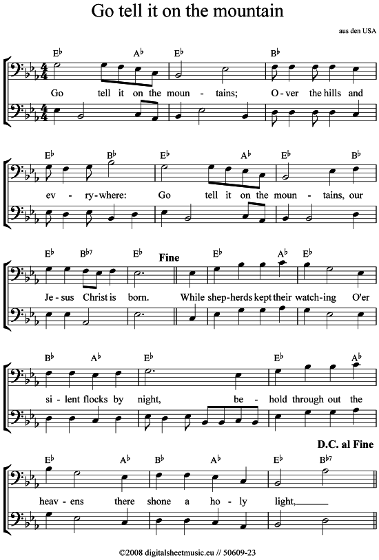 Go tell it on the mountain (2x Posaune in C) (Duett (Posaune)) von Weihnachtslied