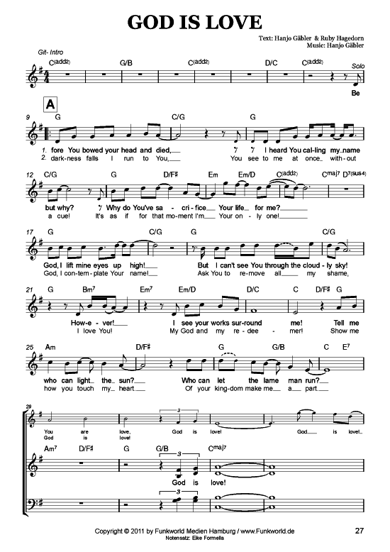 God is love (Gemischter Chor) (Gemischter Chor) von Hanjo G auml bler (aus Songs for Gospel Vol. 4)