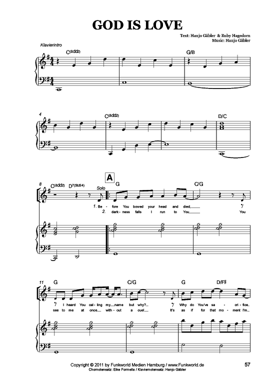 God is love (Klavier + Gesang) (Gemischter Chor Klavier) von Hanjo G auml bler (aus Songs for Gospel Vol. 4)