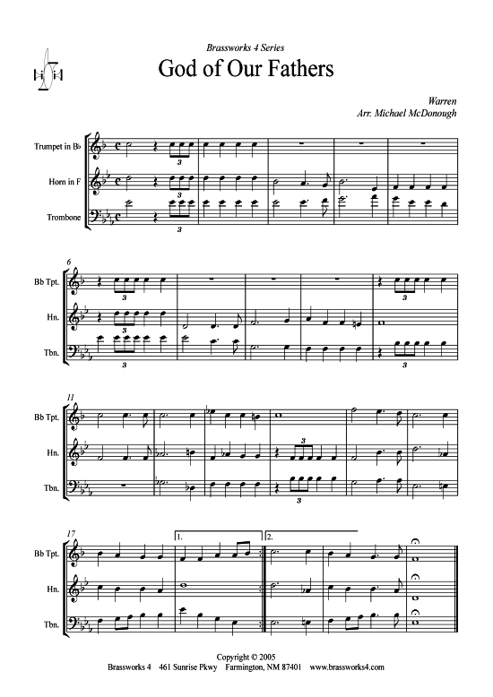 God of Our Fathers (Trp B Horn F Pos) (Trio (Blech Brass)) von Warren