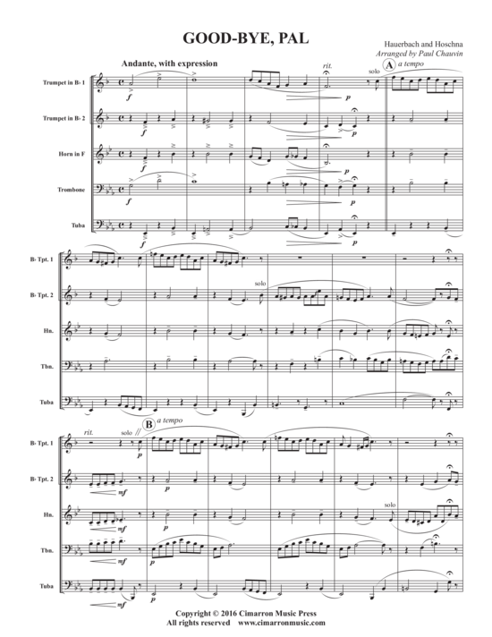 Good-bye Pal (Blechbl auml serquintett) (Quintett (Blech Brass)) von Hauerbch And Hoschna