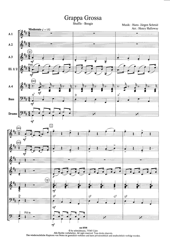 Grappa Grossa Partitur (Akkordeonorchester) (Akkordeonorchester) von Hans-J uuml rgen Schmid (Shuffle 150 Boogie)