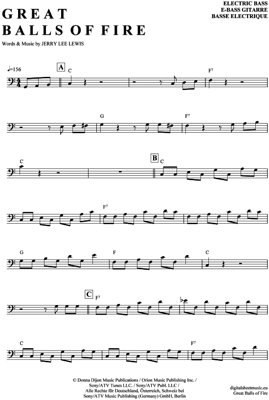 Great balls of fire (E-Bass) (E Bass) von Jerry Lee Lewis