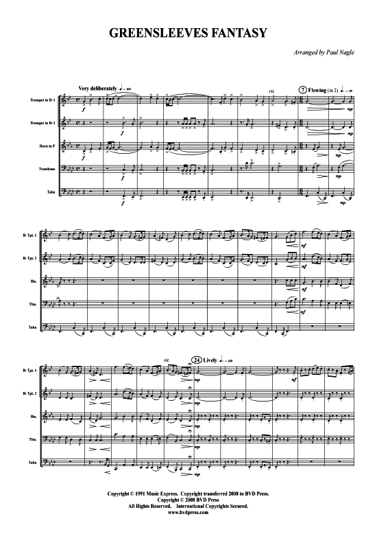 Greensleeves Fantasie (Blechbl serquintett) (Quintett (Blech Brass)) von Traditional (arr. Nagle)