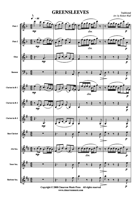 Greensleeves (Holzbl auml ser Ensemble) (Ensemble (Blechbl ser)) von Traditional