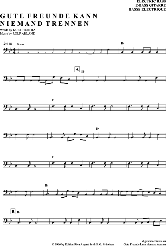 Gute Freunde Kann Niemand Trennen EBass PDF Noten von Franz