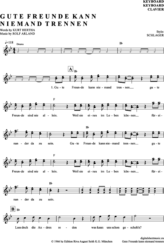 Gute Freunde Kann Niemand Trennen Keyboard PDF Noten von Franz