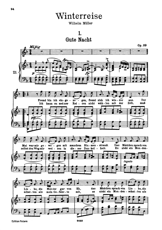 Gute Nacht D.911-1 (Winterreise) (Gesang hoch + Klavier) (Klavier  Gesang hoch) von Franz Schubert