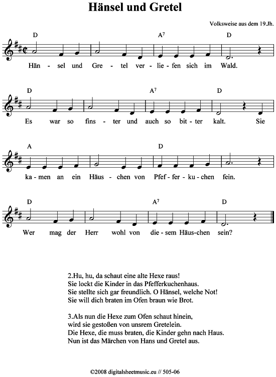 Hänsel und Gretel - PDF Noten von Volkslied in - 505-06