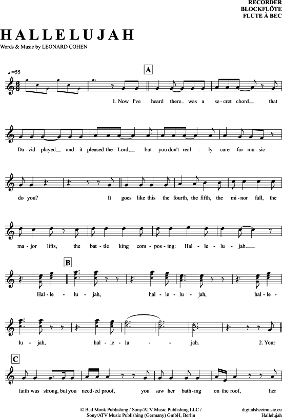 Hallelujah (Blockfl te) (Blockfl te) von Leonard Cohen