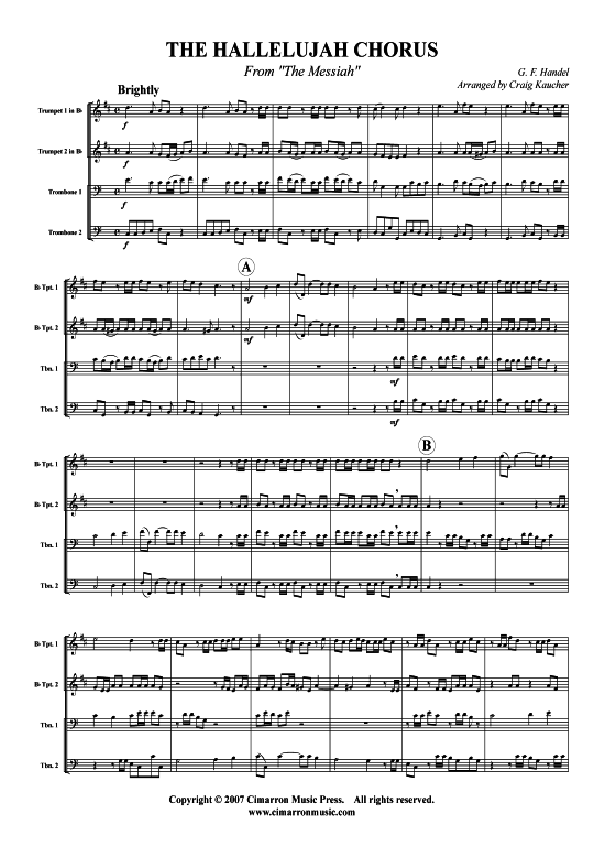 Hallelujah Chorus (2x Tromp in B Horn Pos Pos) (Quartett (Blech Brass)) von G. F. H auml ndel