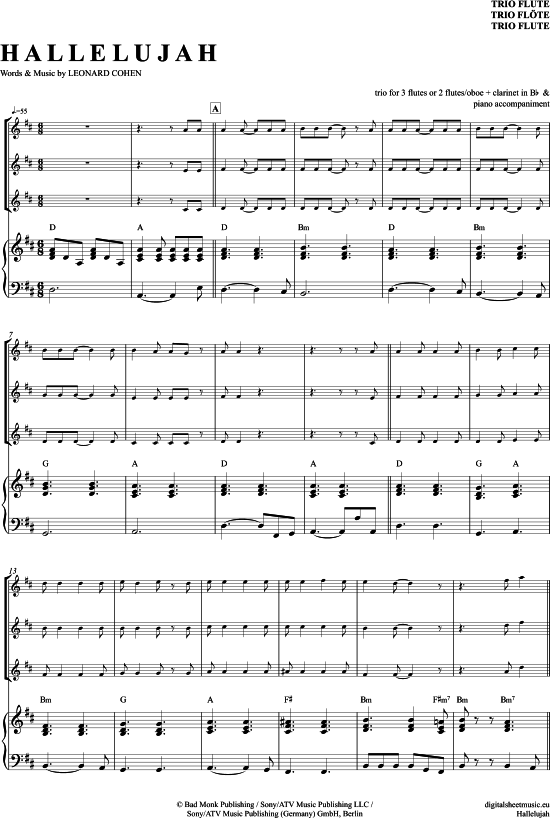 Hallelujah (Fl ten Trio + Klavier) (Trio (Fl te)) von Leonard Cohen
