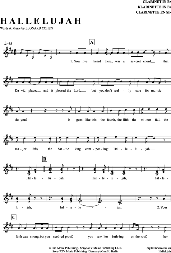 Hallelujah (Klarinette in B) (Klarinette) von Leonard Cohen