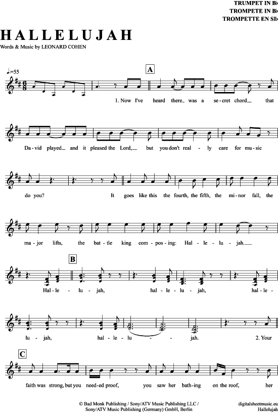 Hallelujah (Trompete in B) (Trompete) von Leonard Cohen