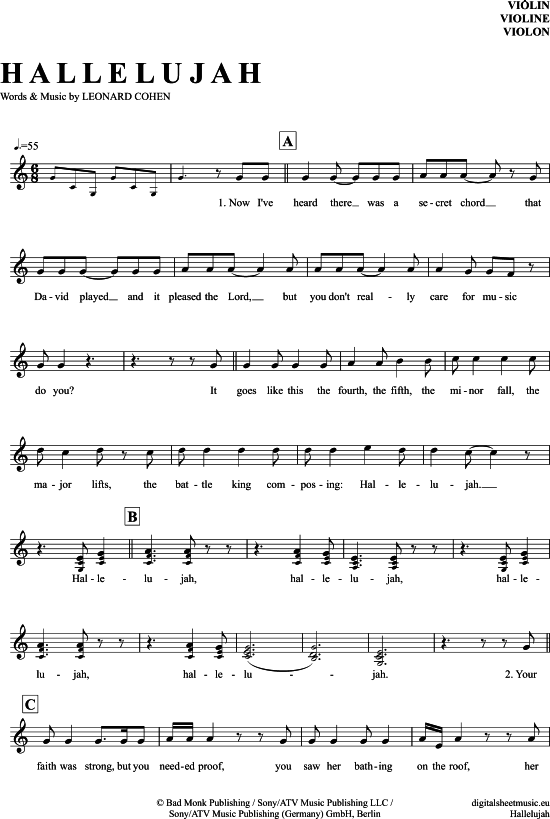 Hallelujah (Violine) (Violine) von Leonard Cohen