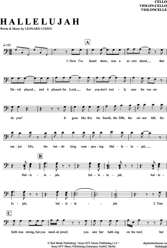 Hallelujah (Violoncello) (Violoncello) von Leonard Cohen