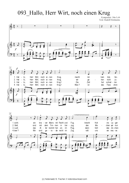 Hallo Herr Wirt noch einen Krug (Klavier + Gesang) (Klavier  Gesang) von Otto Lob  Rudolf Hermanns