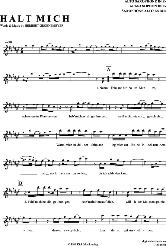 Halt Mich (Alt-Sax) (Alt Saxophon) von Herbert Gr nemeyer