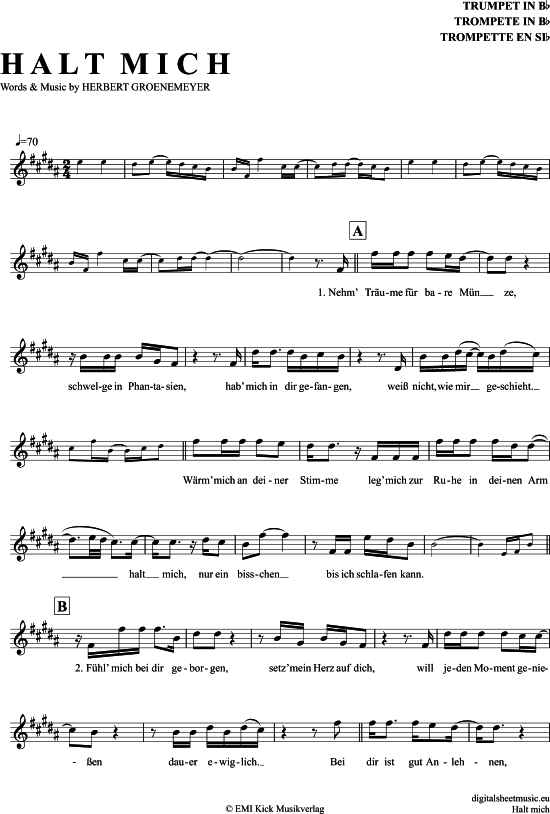 Halt Mich (Trompete in B) (Trompete) von Herbert Gr nemeyer