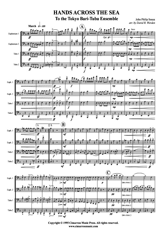 Hands Across the Sea Marsch (Tuba Quartett 2x Bariton 2xTuba) (Quartett (Tuba)) von John Philip Sousa