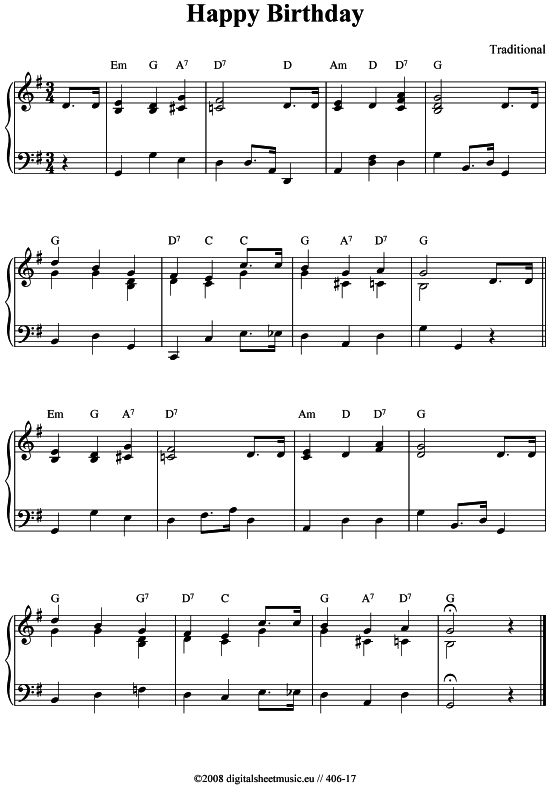 Happy Birthday (Klavier Solo) (Klavier einfach) von Traditional