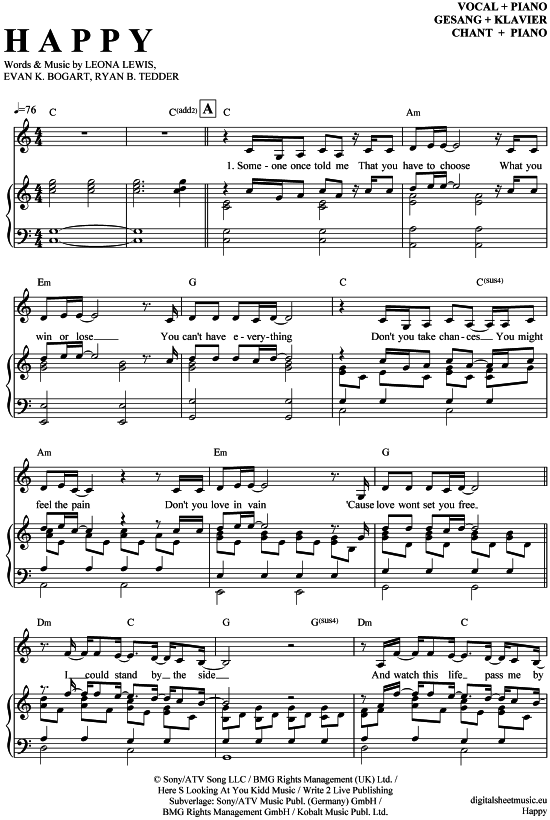 Happy (Klavier + Gesang) (Klavier Gesang  Gitarre) von Leona Lewis