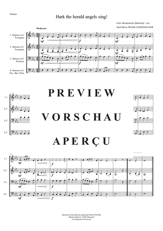 Hark the herald Angels sing (Blechbl ser Quartett) (Quartett (Blech Brass)) von Felix Mendelssohn-Bartholdy
