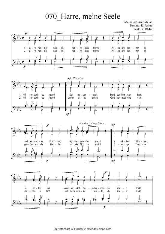 Harre meine Seele (Gemischter Chor) (Gemischter Chor) von C sar Malan Tonsatz R. Palme  Fr. R der