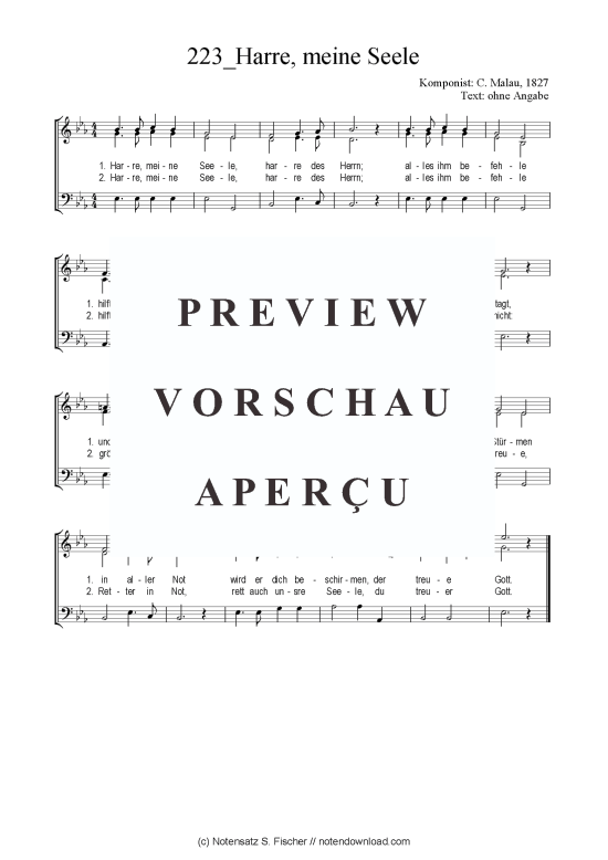 Harre meine Seele (Gemischter Chor SAB) (Gemischter Chor (SAB)) von C. Malau 1827
