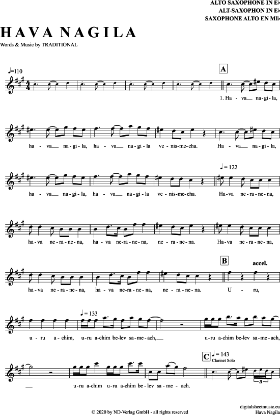 Hava Nagila (Alt-Sax) (Alt Saxophon) von Traditional