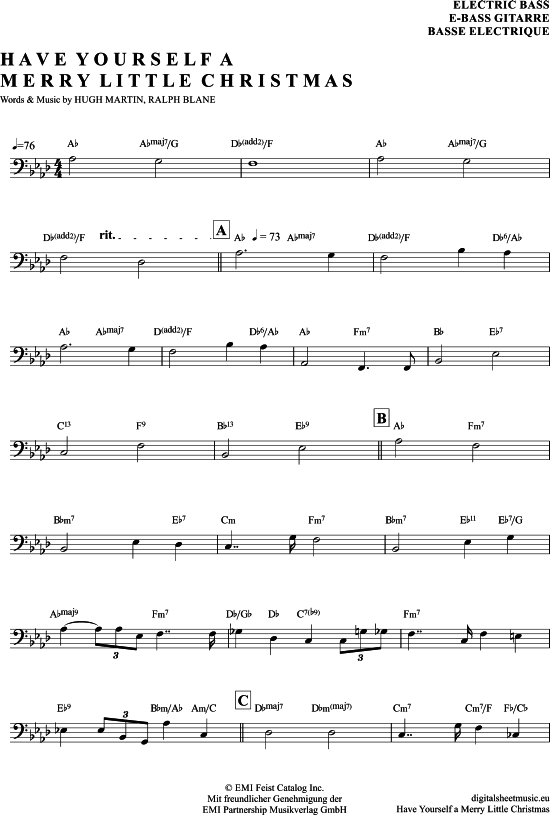 Have Yourself A Merry Little Christmas (E-Bass) (E Bass) von Sarah Connor