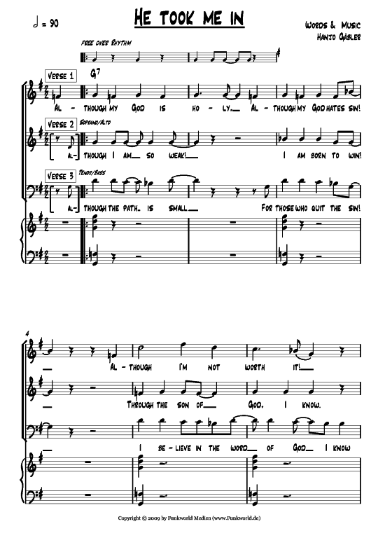 He took me in (Klavier + Gesang) (Gemischter Chor Klavier) von Hanjo G auml bler (aus Songs for Gospel Vol. 3)