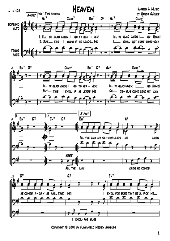 Heaven (Gemischter Chor) (Gemischter Chor) von Hanjo G auml bler (aus Songs for Gospel Vol. 2)