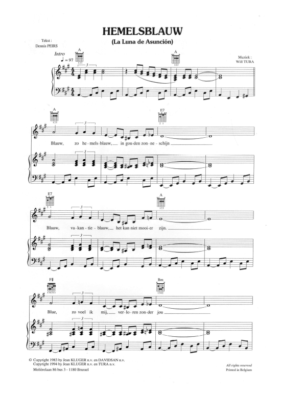 HEMELSBLAUW (Klavier + Gesang) (Klavier Gesang  Gitarre) von WILL TURA