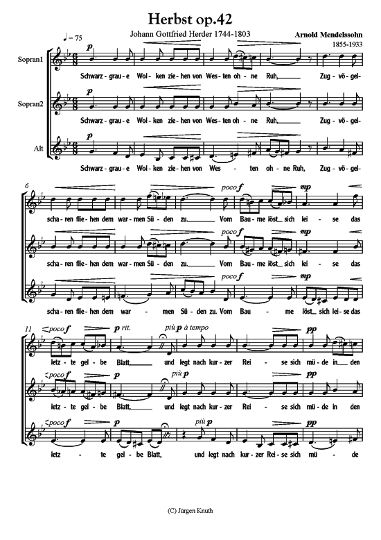 Herbst (Frauenchor SSA) (Frauenchor) von Arnold Mendelssohn (1855-1933)