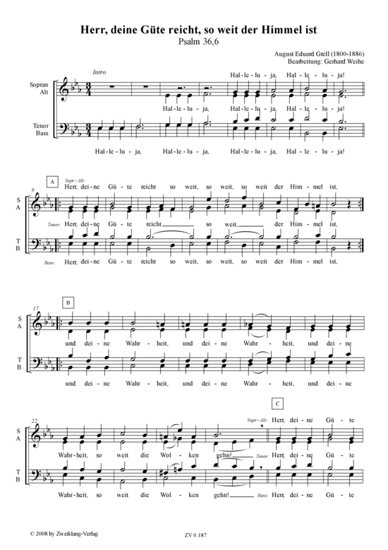 Herr deine G uuml te (Gemischter Chor) (Gemischter Chor) von Geistliches Chorlied nach Psalm 36 6
