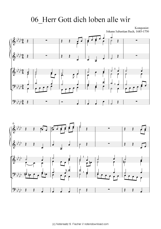 Herr Gott dich loben alle wir (Quartett in C) (Quartett (4 St.)) von Johann Sebastian Bach 1685-1750