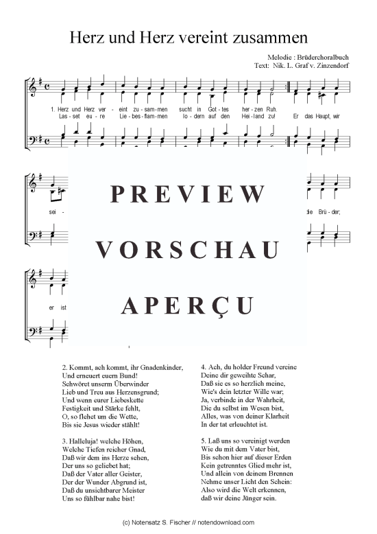 Herz und Herz vereint zusammen (Gemischter Chor) (Gemischter Chor) von Melodie  Br derchoralbuch  Nik. L. Graf v. Zinzendorf