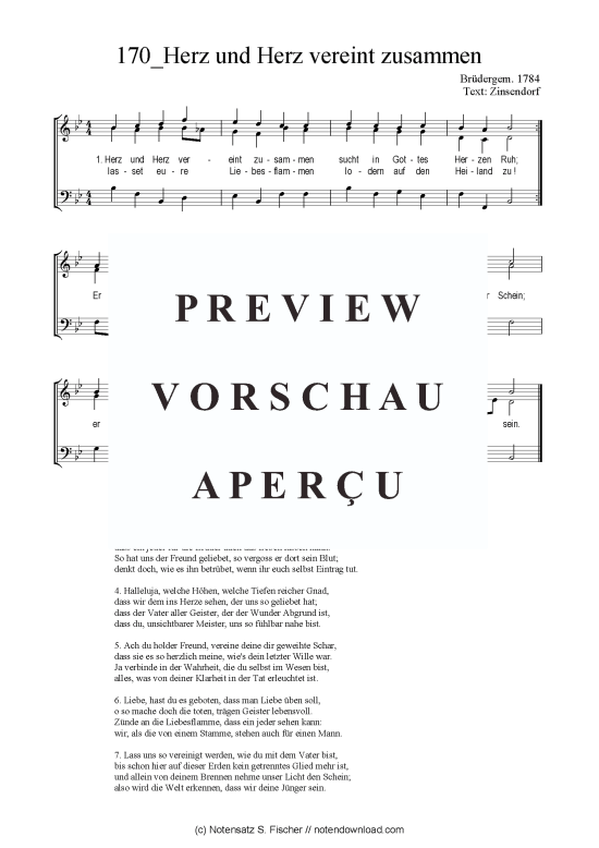 Herz und Herz vereint zusammen (Gemischter Chor SAB) (Gemischter Chor (SAB)) von Br dergem. 1784  Zinsendorf