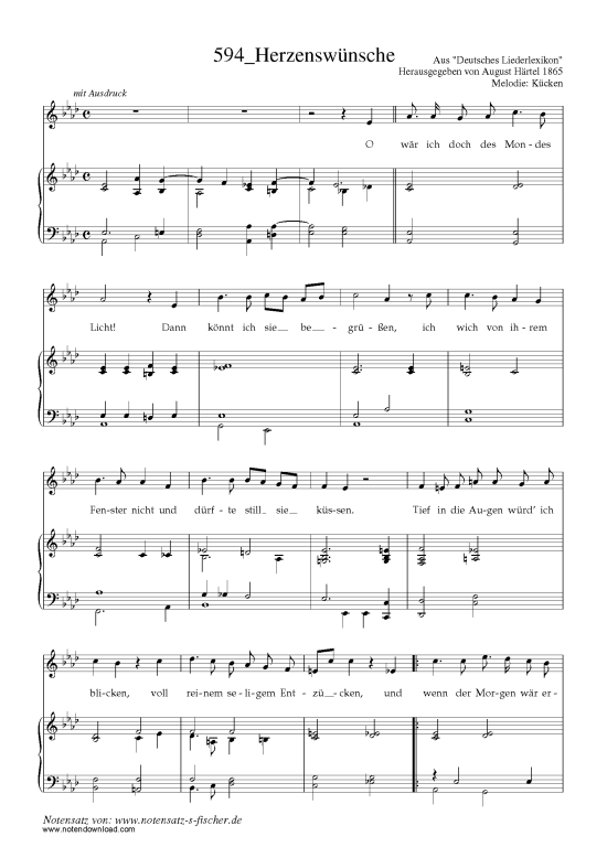 Herzensw nsche (Klavier + Gesang) (Klavier  Gesang) von Aus Deutsches Liederlexikon A. H rtel (1865)