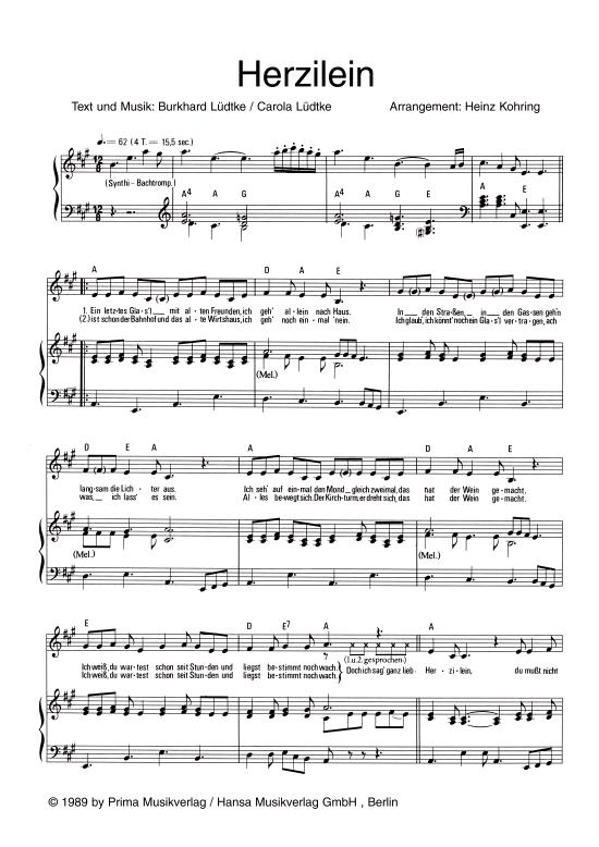 Herzilein (Klavier + Gesang) (Klavier Gesang  Gitarre) von Wildecker Herzbuben